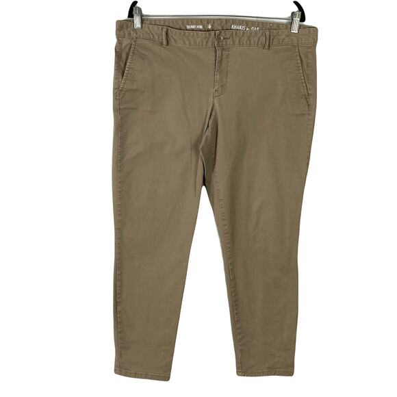 GAP Pants Women 16 Khakis Skinny-Mini Stretchy-Cotton Tan-Beige-Brown Pocket Zip - Picture 1 of 13